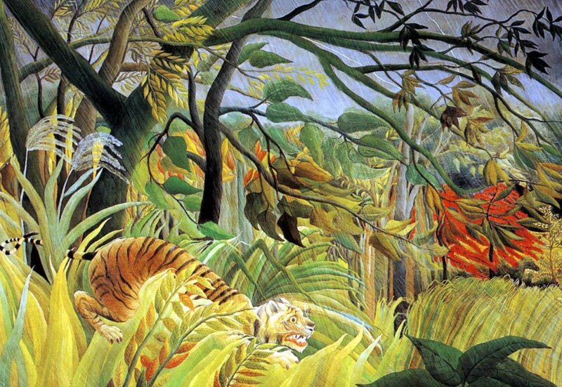 Tiger in Jungle — Green, Dramatic, Painting, Trees, Plants