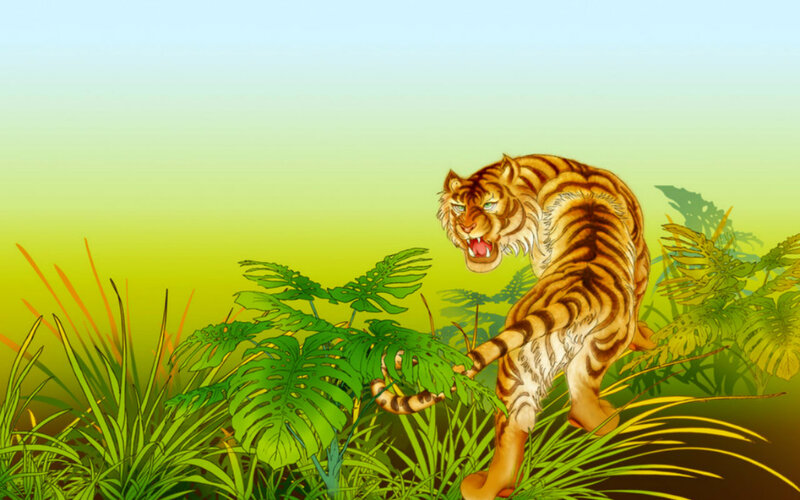 Tiger in Jungle — Green, Dramatic