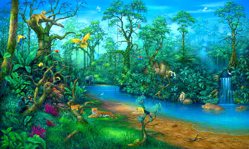 Tiger in Jungle — Green, Lush