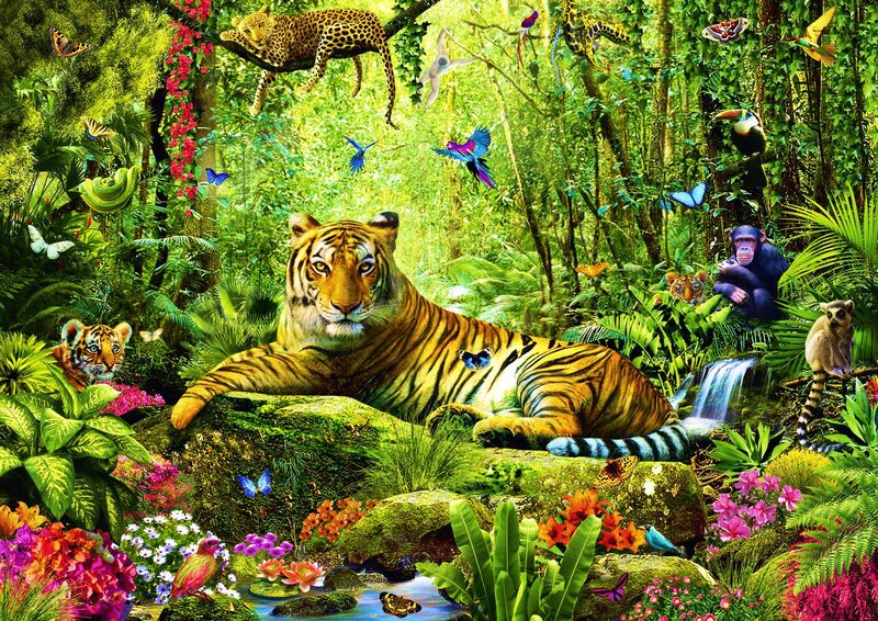 Tiger in Jungle — Green, Vibrant