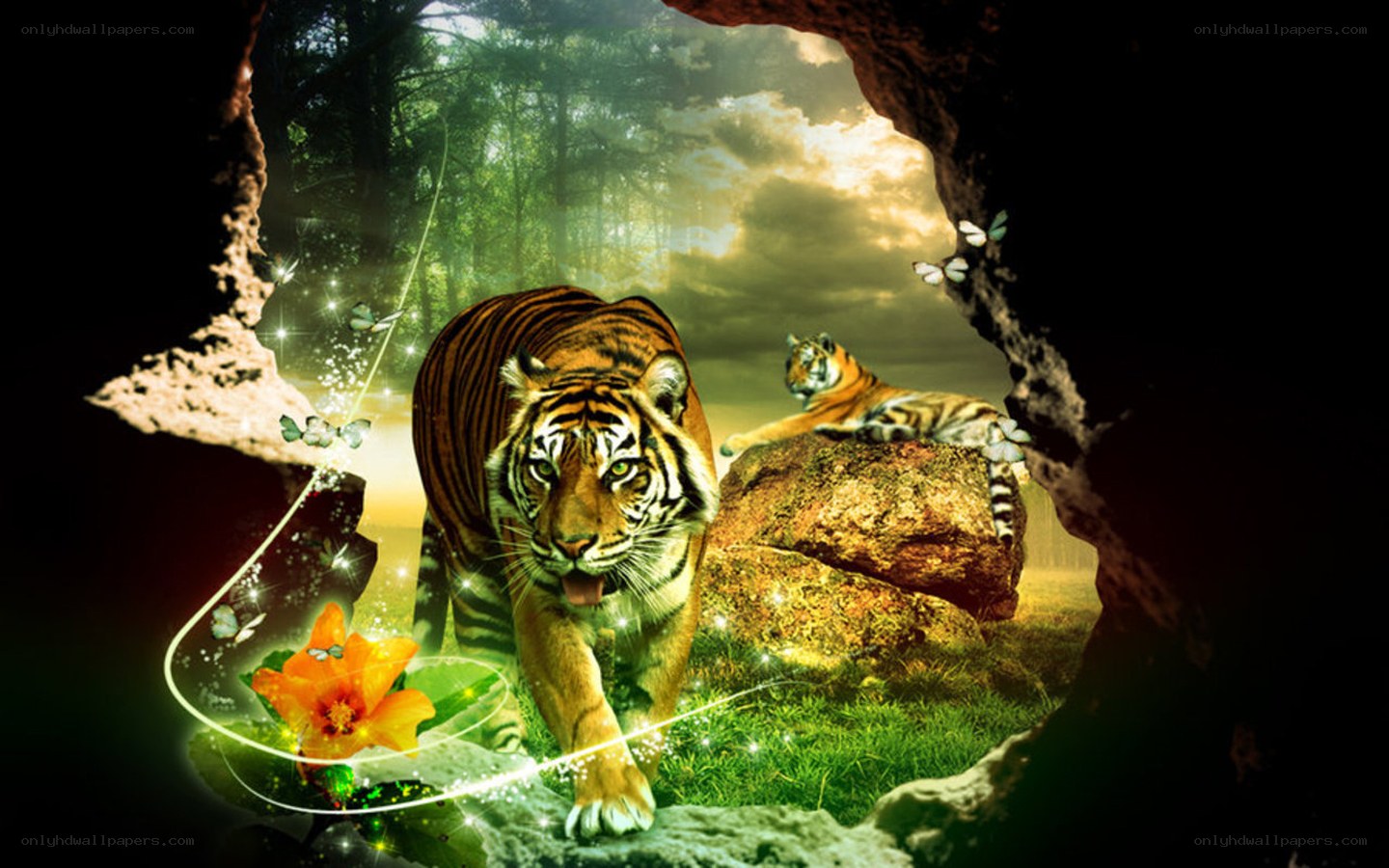 Tiger in mystical forest