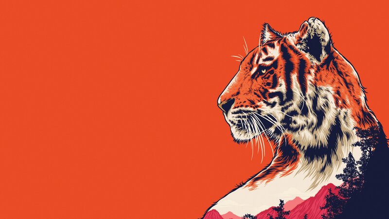 Tiger in Profile — Red