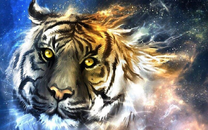 Tiger in Space — Blue, Dramatic