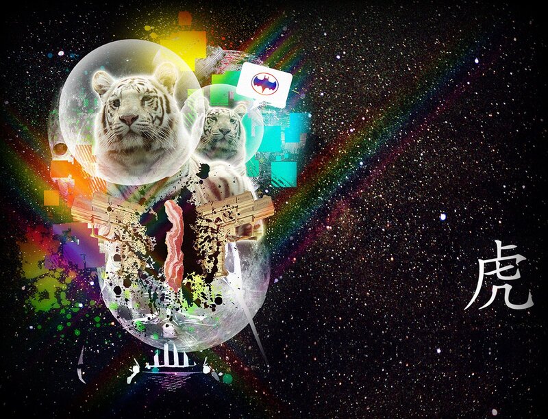 tiger in space collage