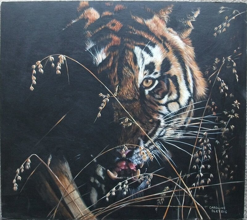 Tiger in Tall Grass — Black