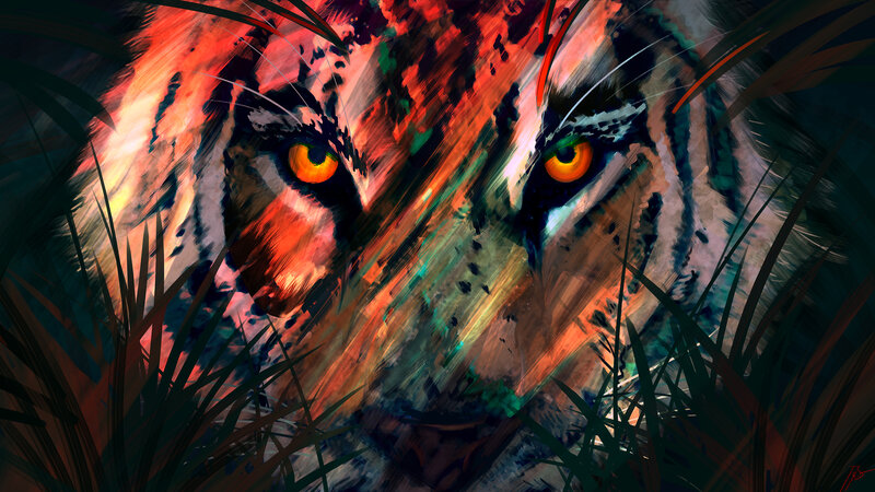 Tiger in Tall Grass — Orange, Intense