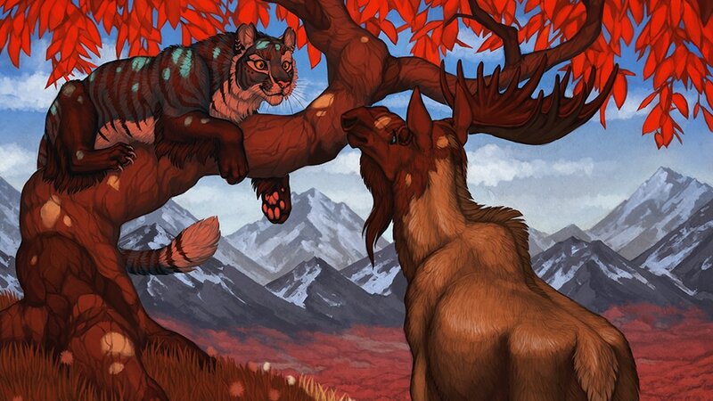 Tiger in Tree with Moose
