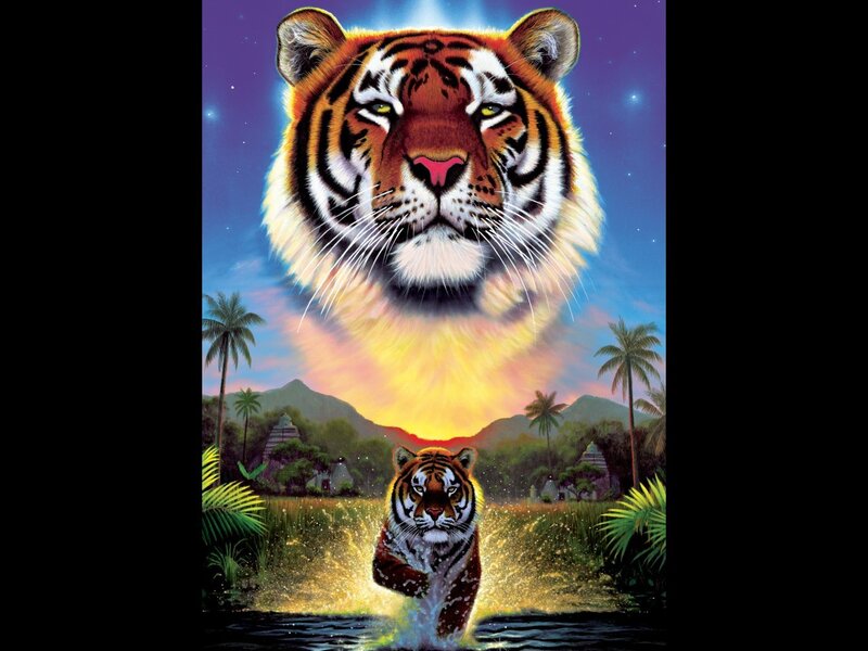 Tiger in Water — Orange, Dramatic, Sunset