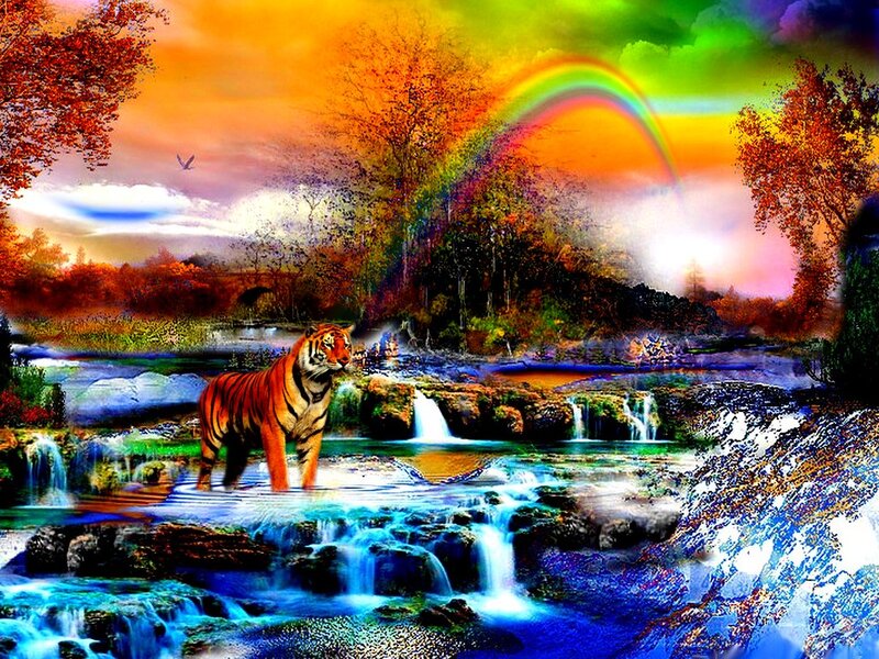 Tiger in Waterfall
