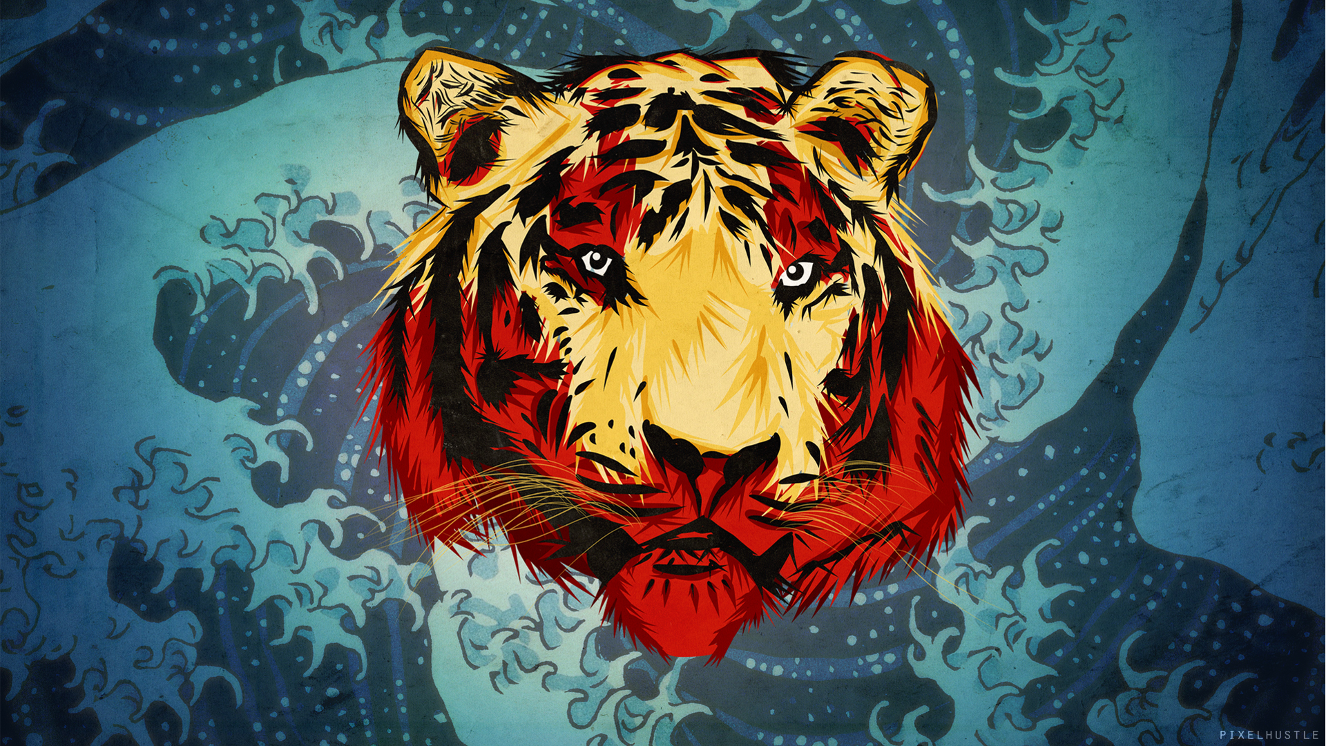 tiger in wave art