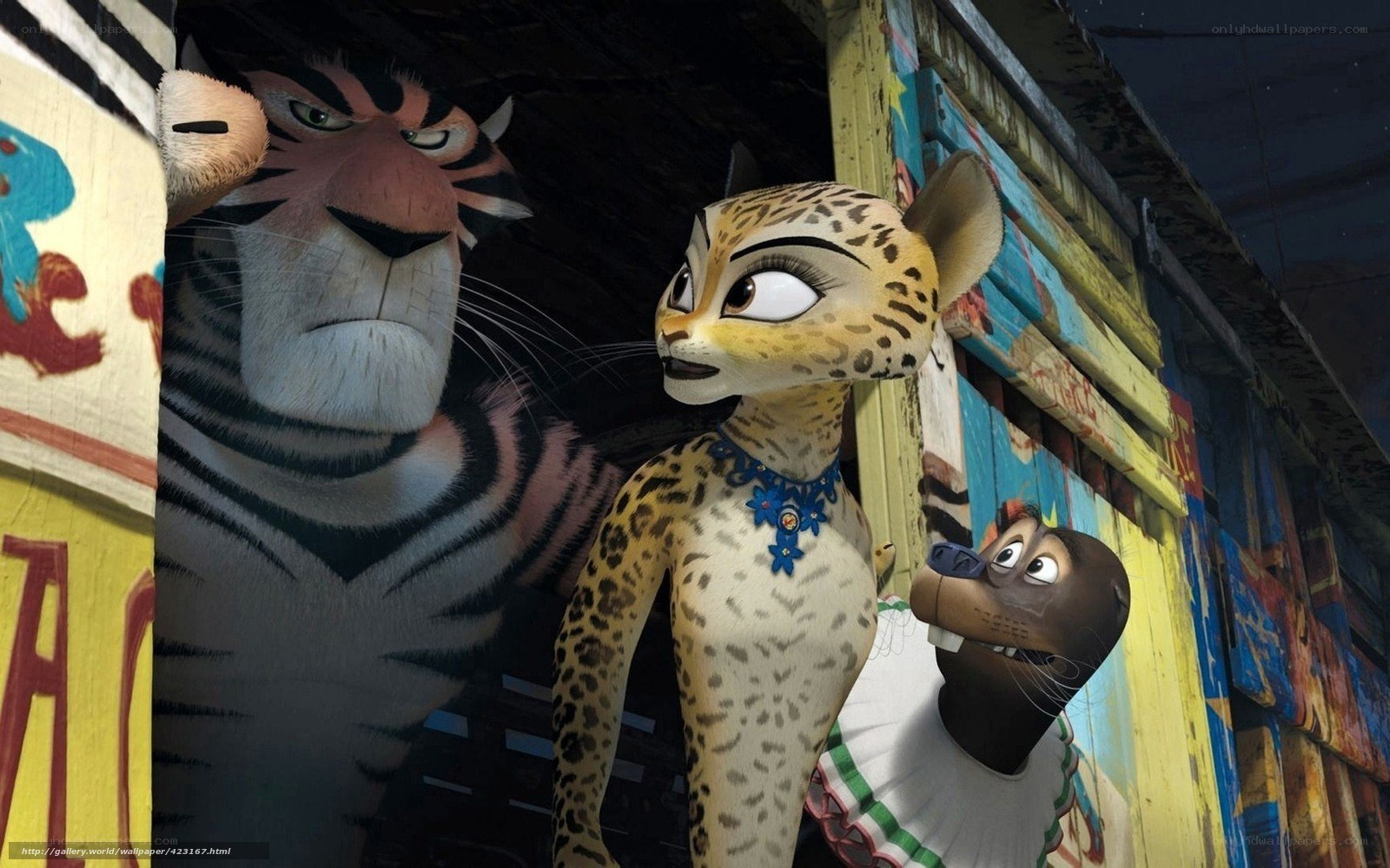 tiger, leopard, and otter in alley
