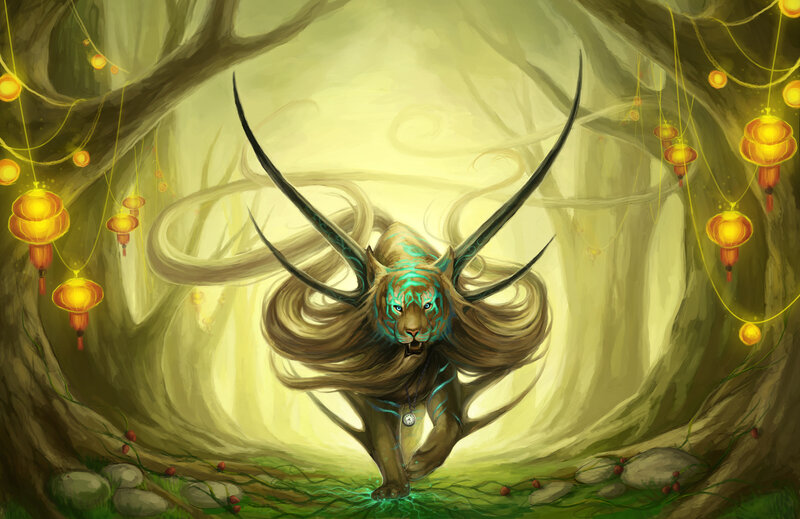 Tiger-like Creature with Antlers