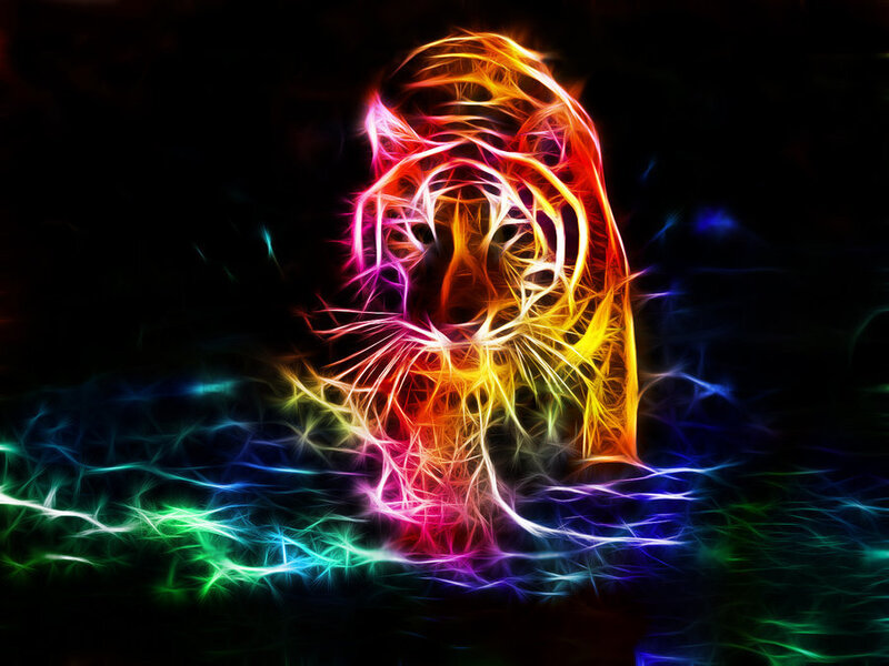 Tiger Made of Neon Light