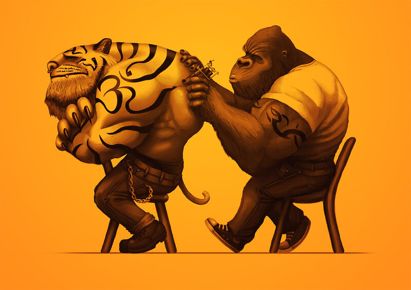 Tiger-man Getting Tattoo