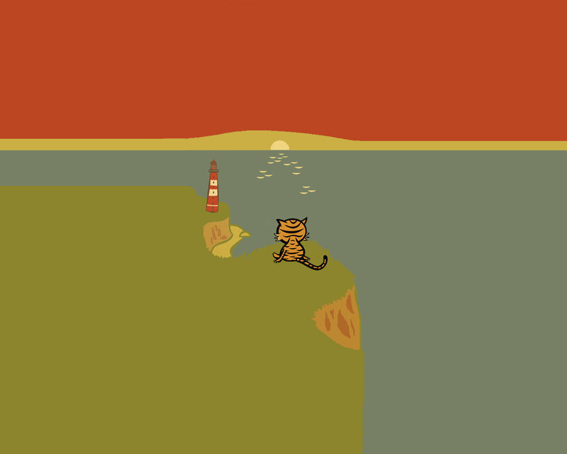 tiger on a cliff at sunset