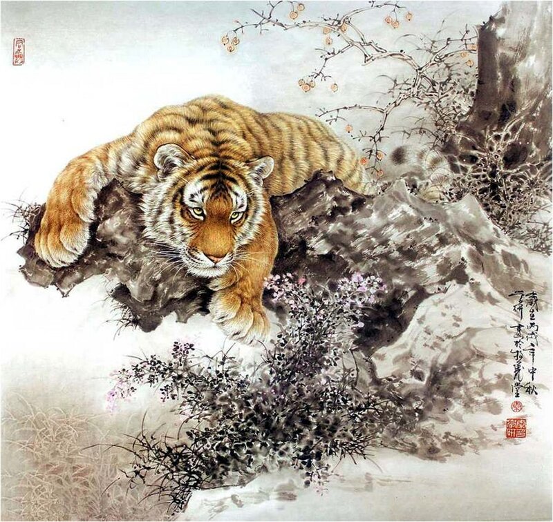 Tiger on a Rock — Brown