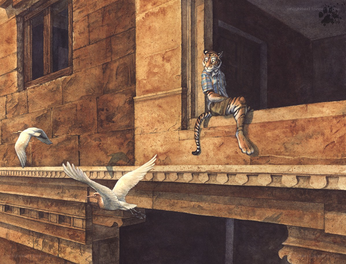 Tiger on a stone balcony