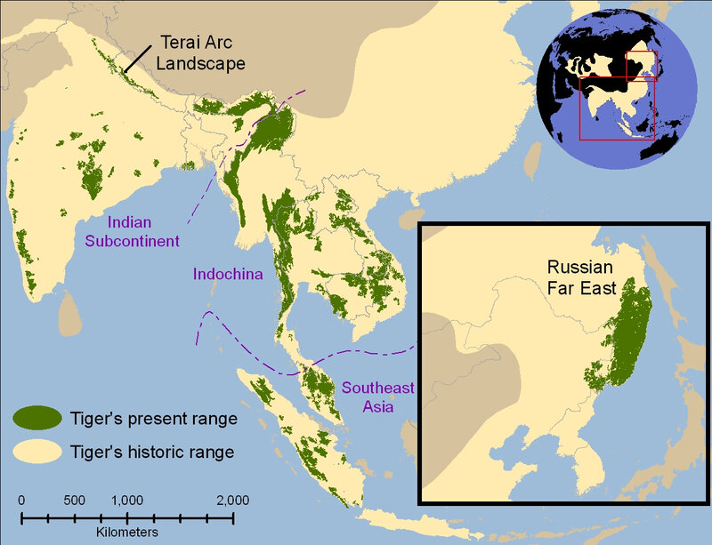 Tiger range in Asia