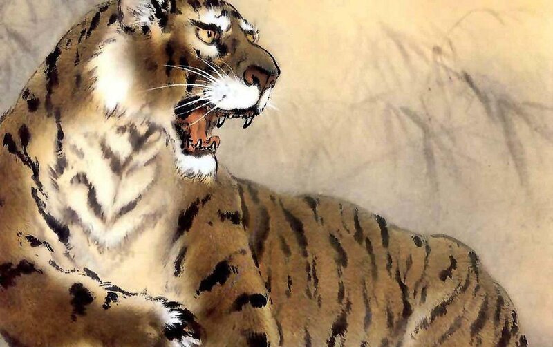 tiger roaring in art style