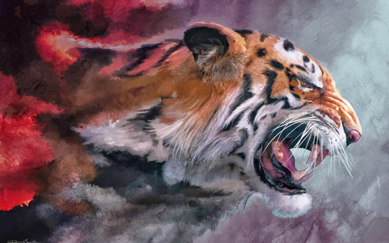 Tiger Roaring in Motion — Orange