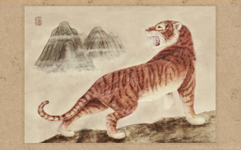 tiger roaring on a mountain