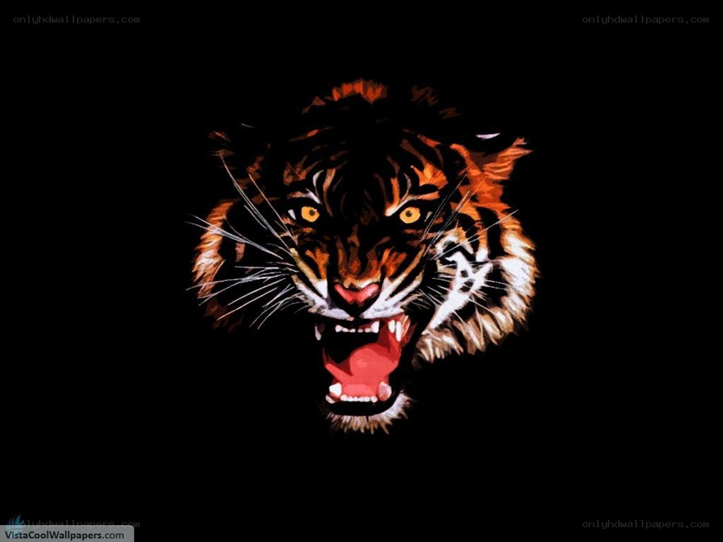 tiger roaring on black background
