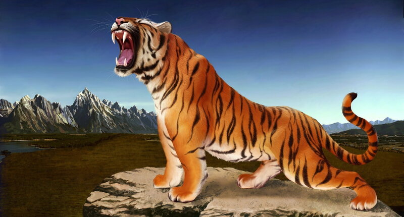 Tiger Roaring on Rock