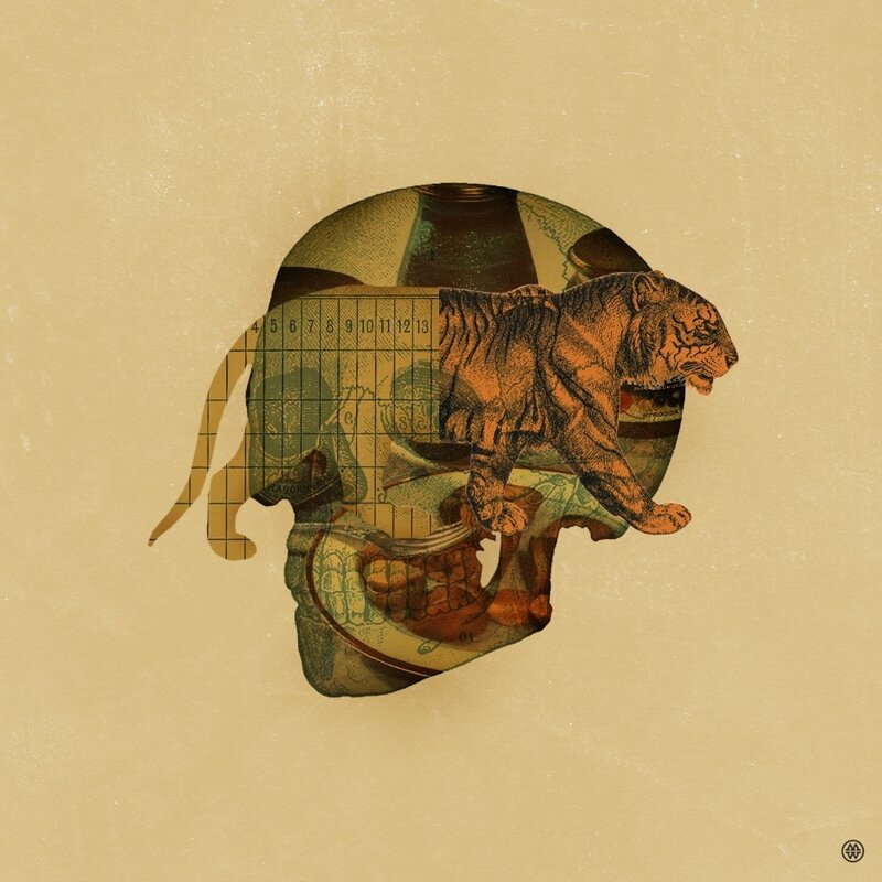 tiger skull collage art