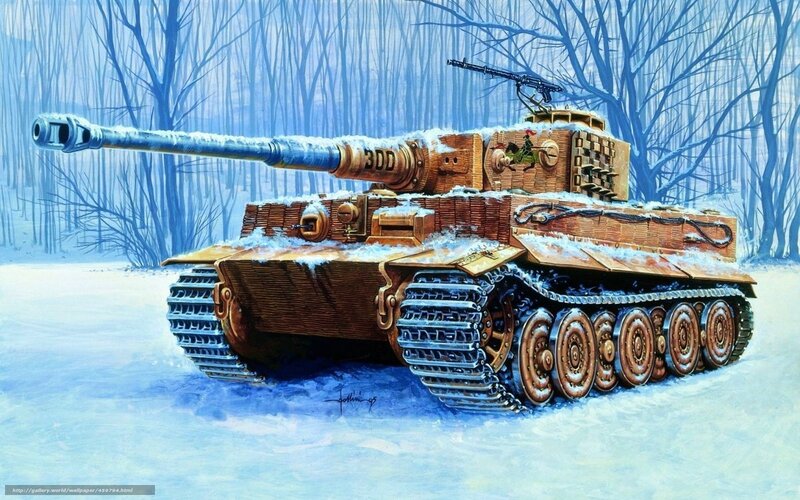 Tiger tank in snowy forest