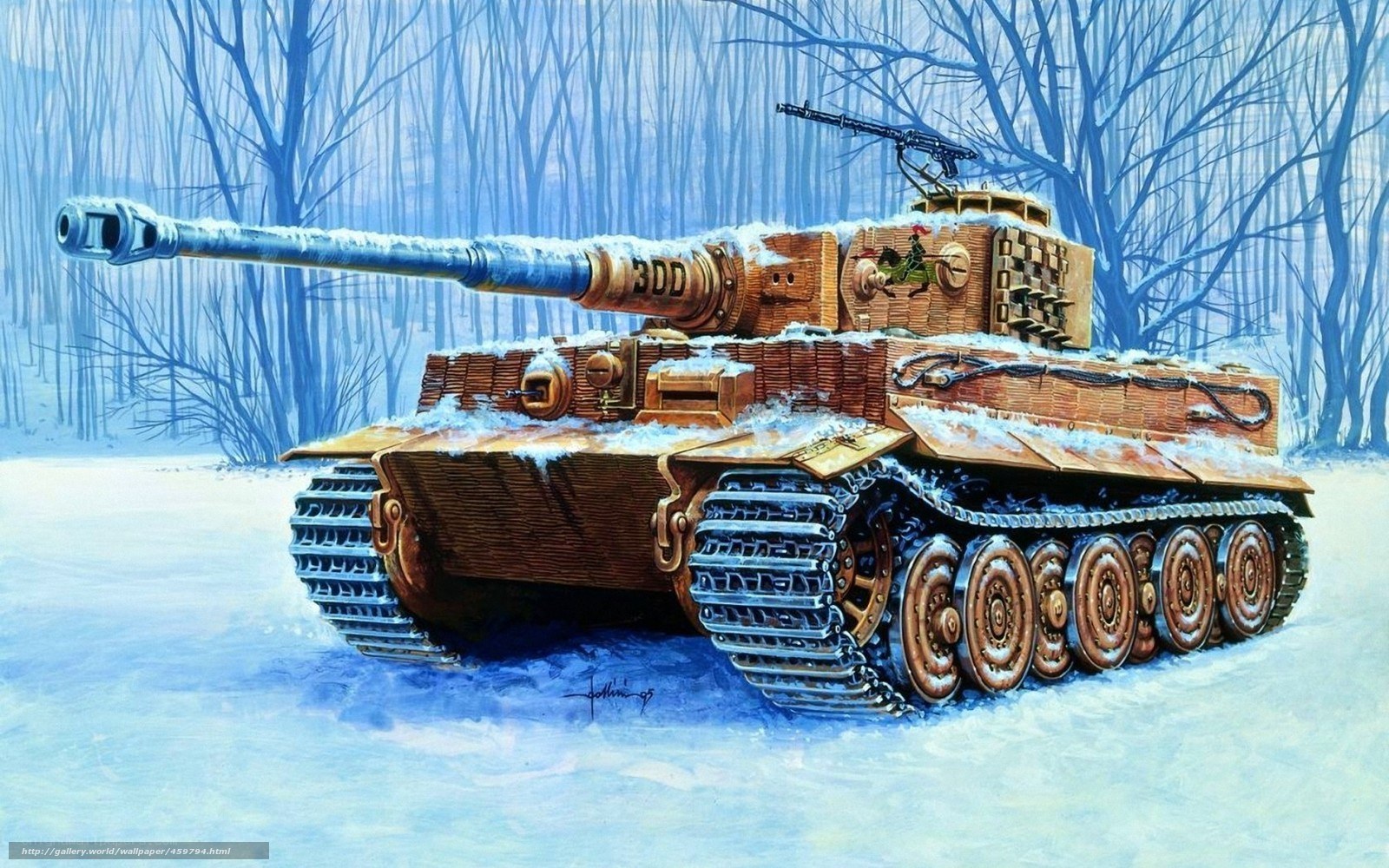 Tiger tank in snowy forest