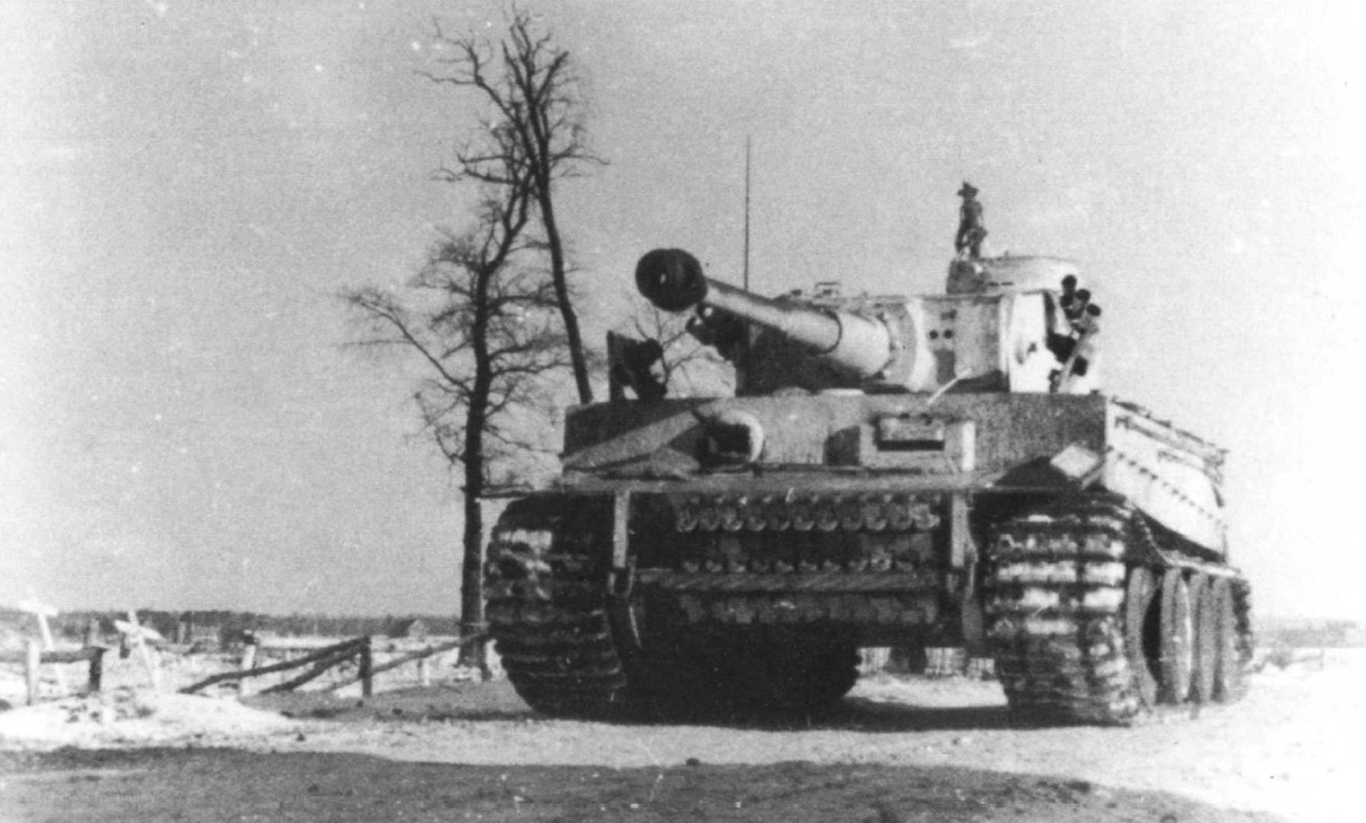 Tiger tank in winter landscape