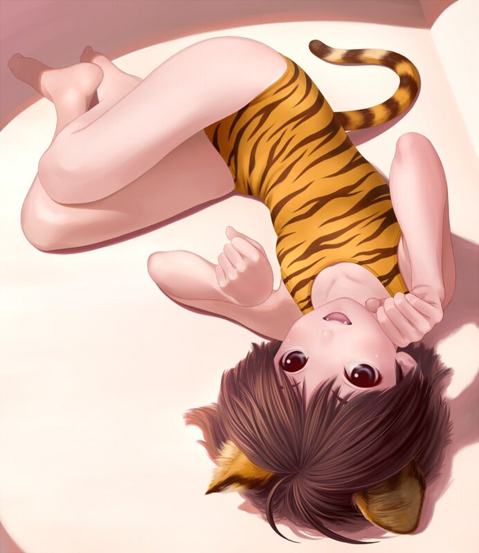 tiger-themed character lying down