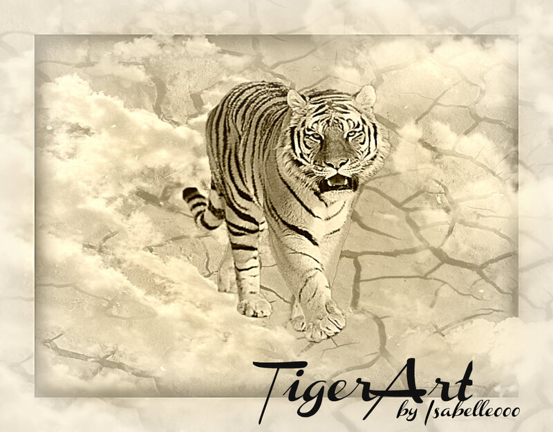 Tiger Walking in Snow — Sepia