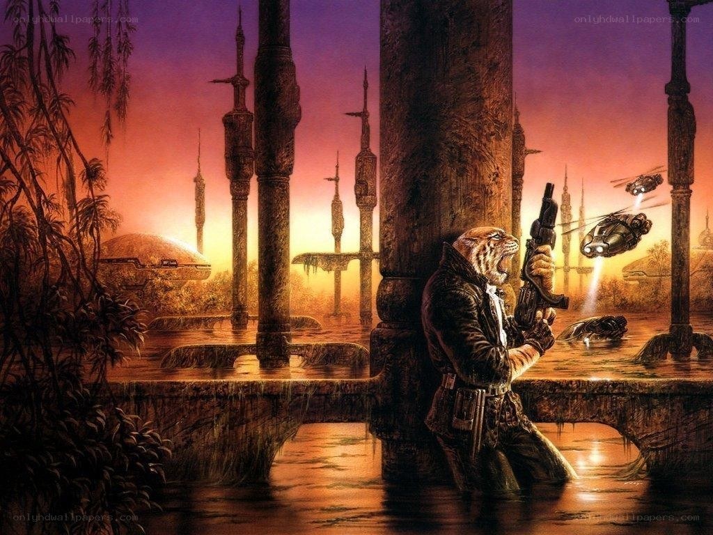 Tiger warrior in alien city