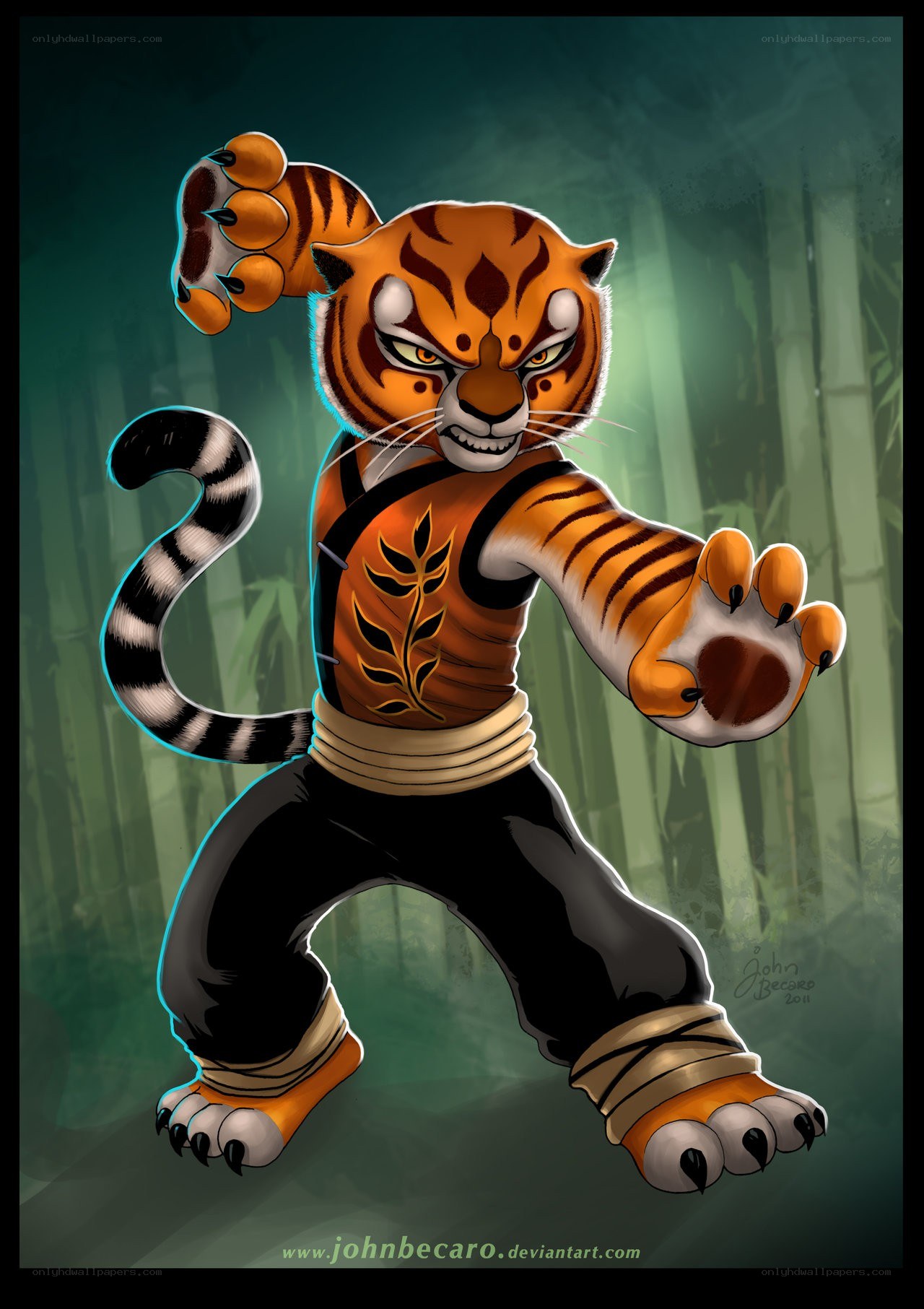 Tiger warrior in bamboo forest
