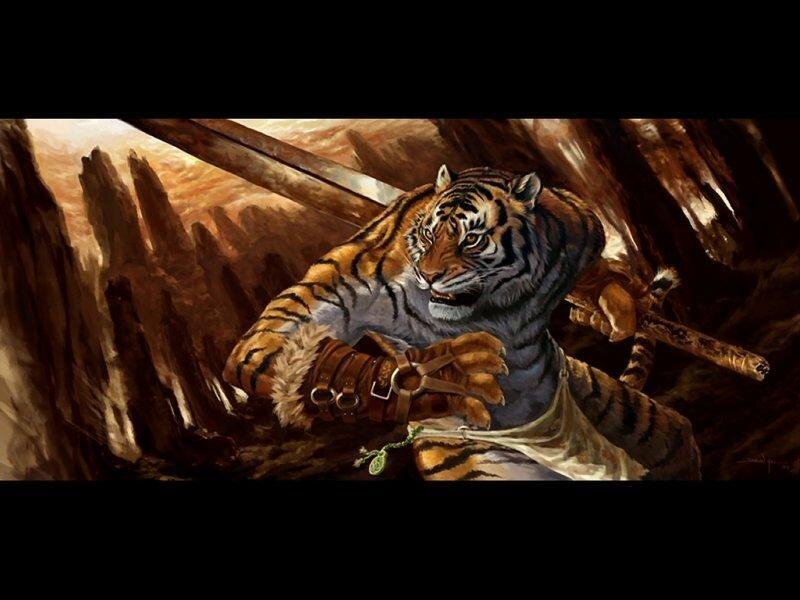 Tiger Warrior in Cave — Brown, Dramatic