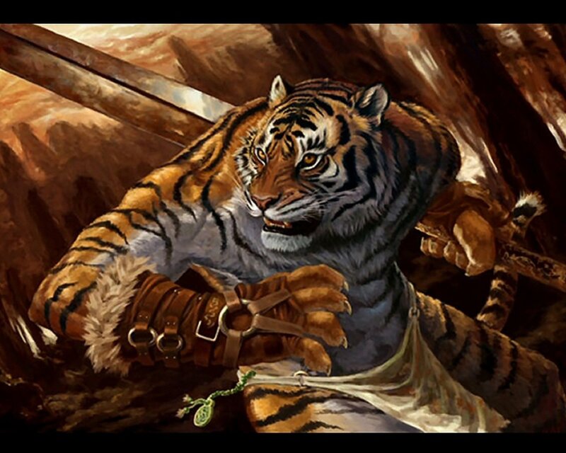 Tiger Warrior in Cave — Brown