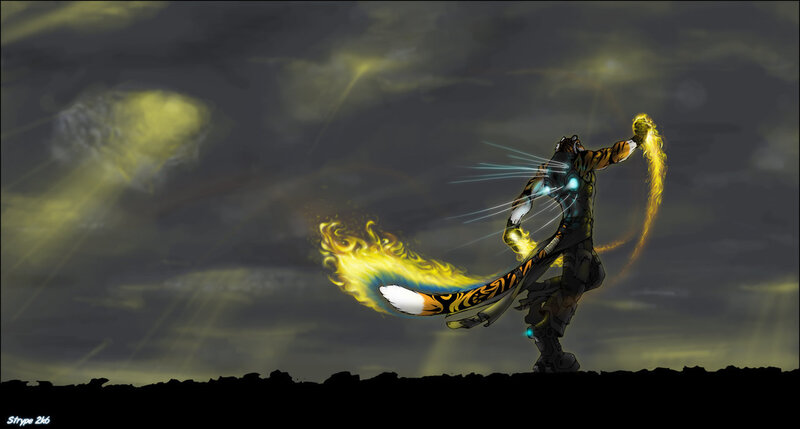 tiger warrior with energy tail