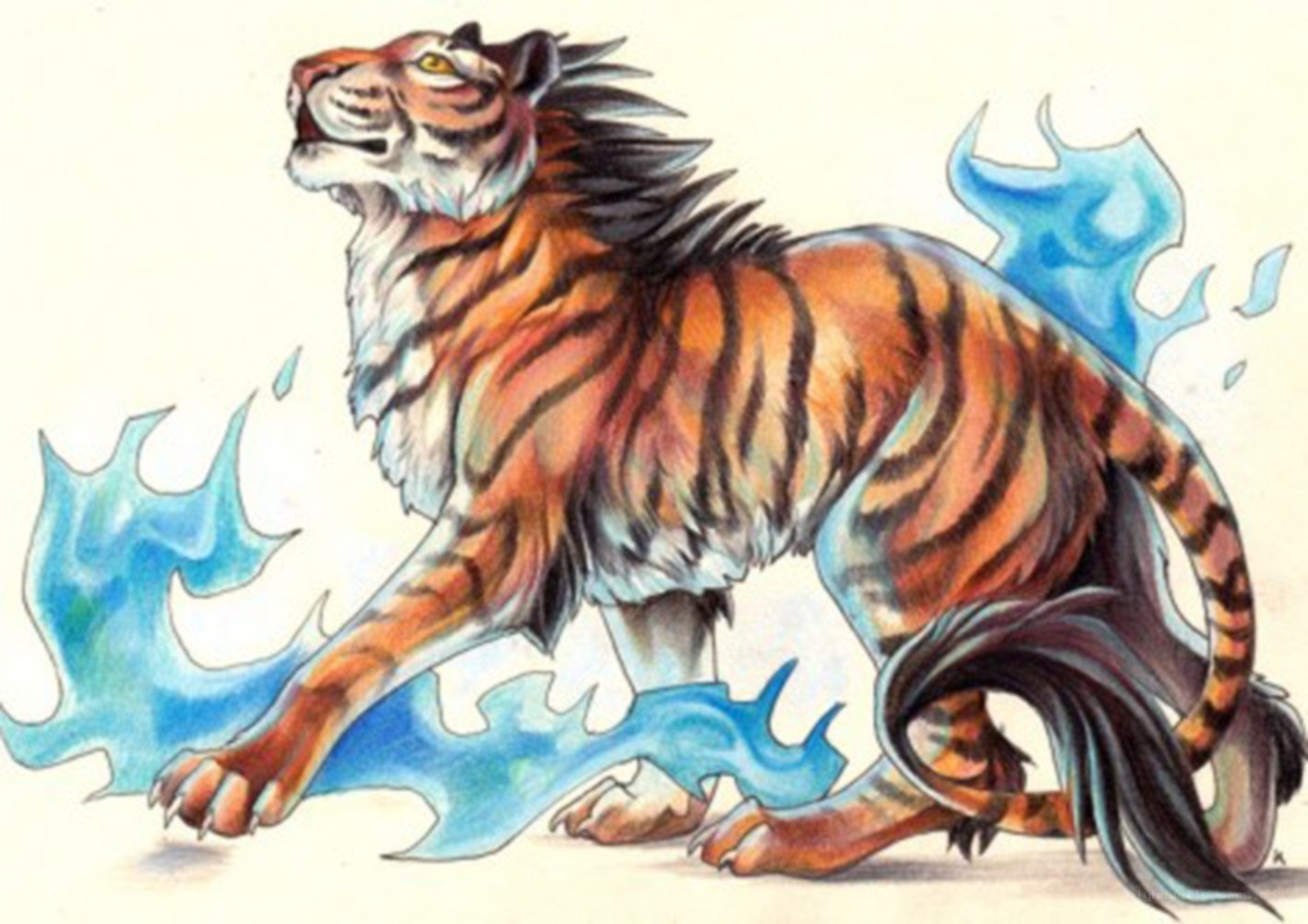 tiger with blue flames