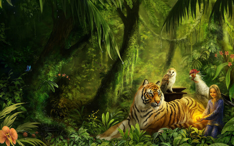 Tiger with Child in Jungle