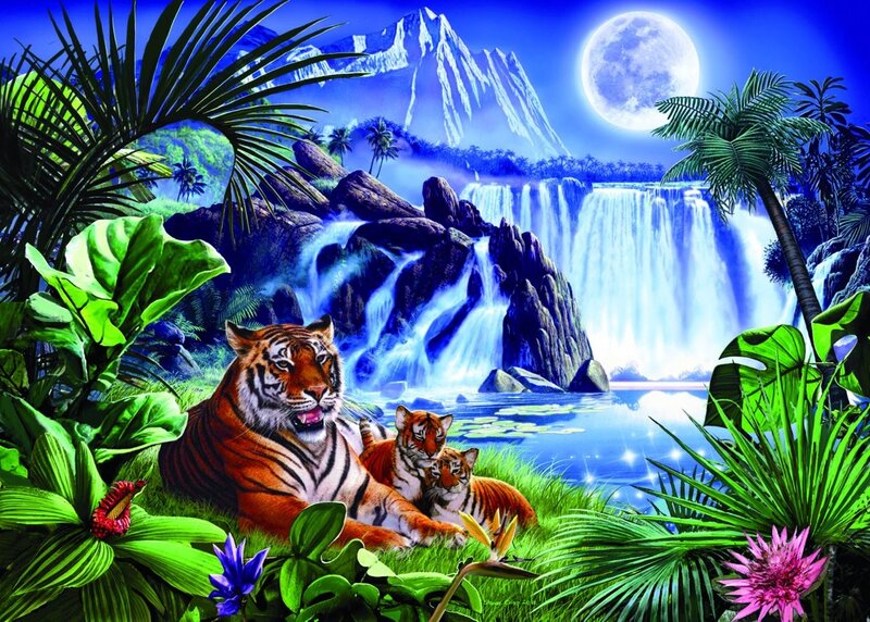 Tiger with Cubs — Blue