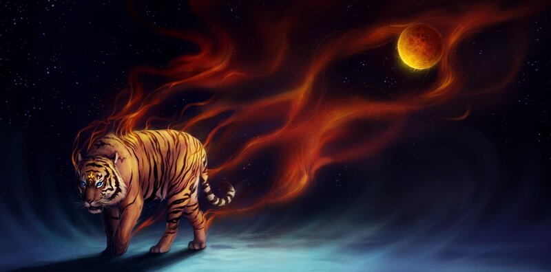 Tiger with Fiery Aura — Orange, Dramatic