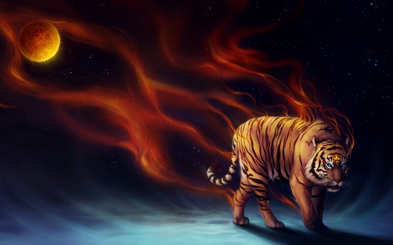 Tiger with Fiery Aura — Orange