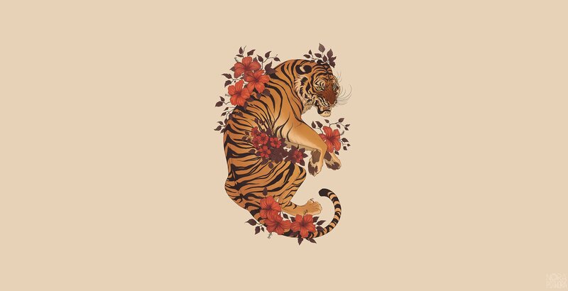 Tiger with Flowers