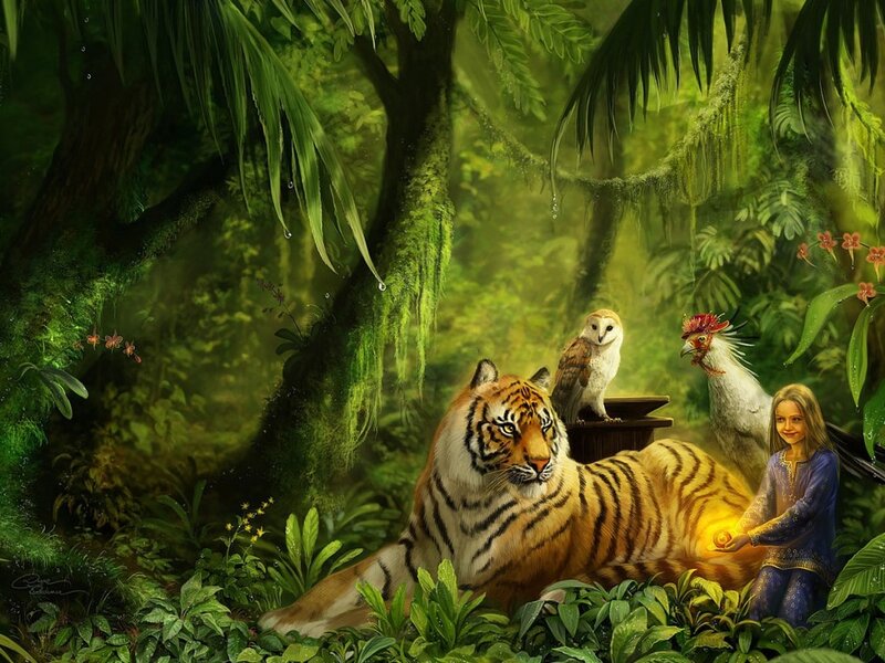 Tiger with Girl in Jungle