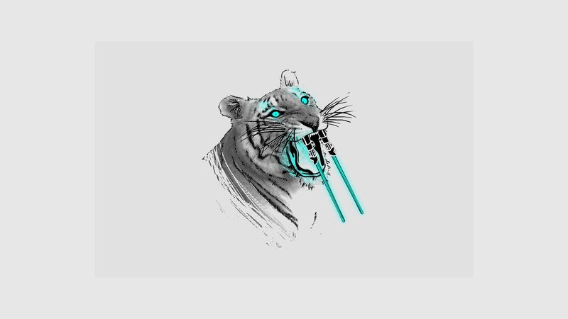 Tiger with Glowing Eyes — Gray