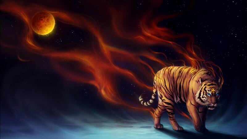 Tiger with Glowing Eyes — Orange, Dramatic