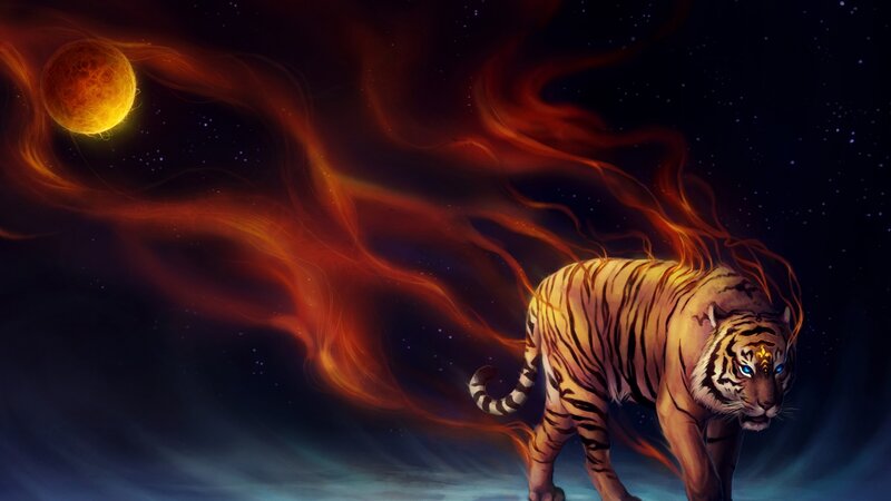 Tiger with Glowing Eyes — Orange