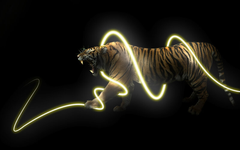 tiger with glowing light trails