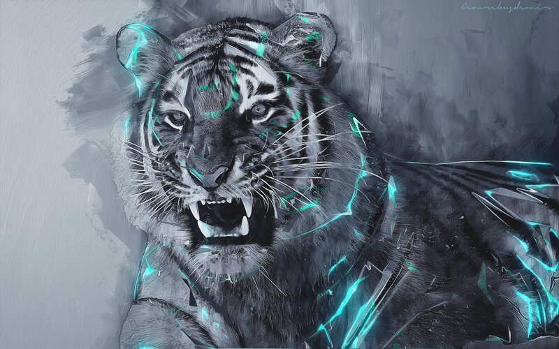 Tiger with Glowing Lines — Gray